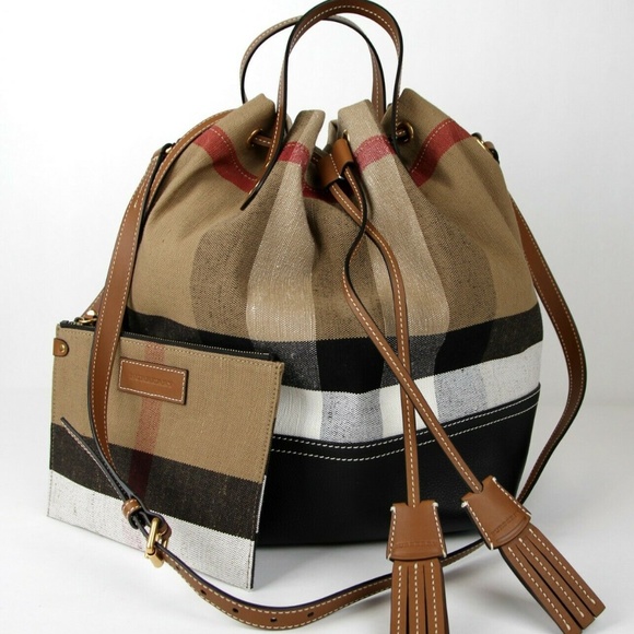 Bucket Bag Grainy Check with Pouch Brown Backpack - Picture 1 of 8
